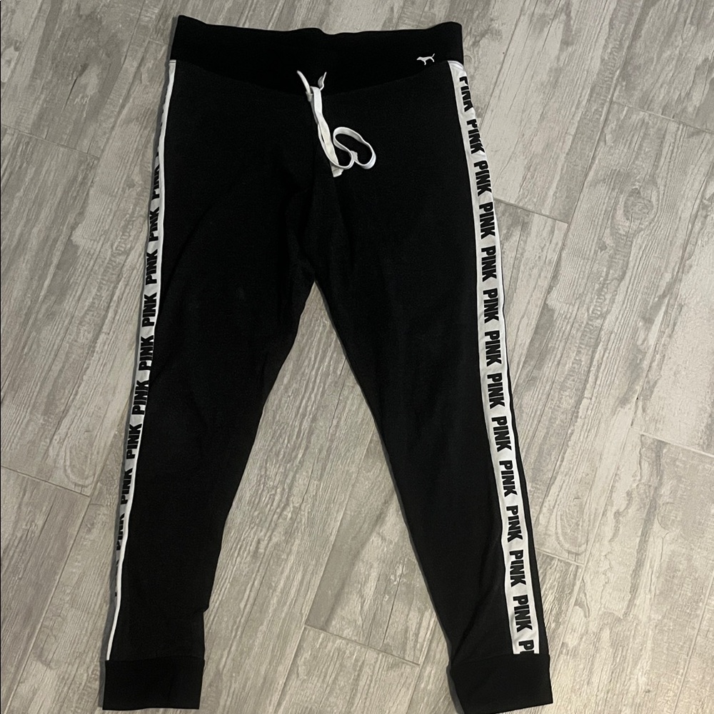 PINK Victoria's Secret Dark Gray Joggers with White Accents